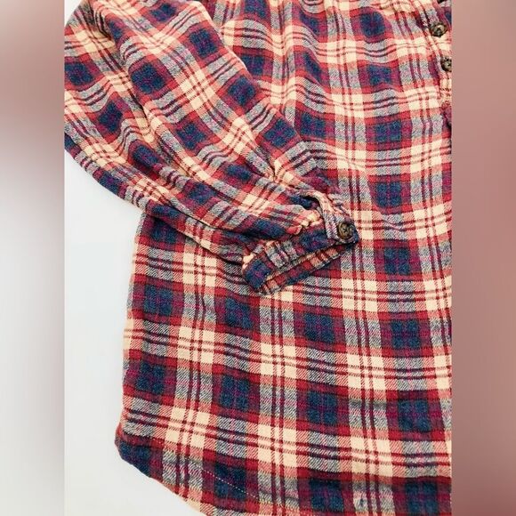FREE PEOPLE | Northern Bound Plaid Shirt In Dark Red | size large - Picture 4 of 7